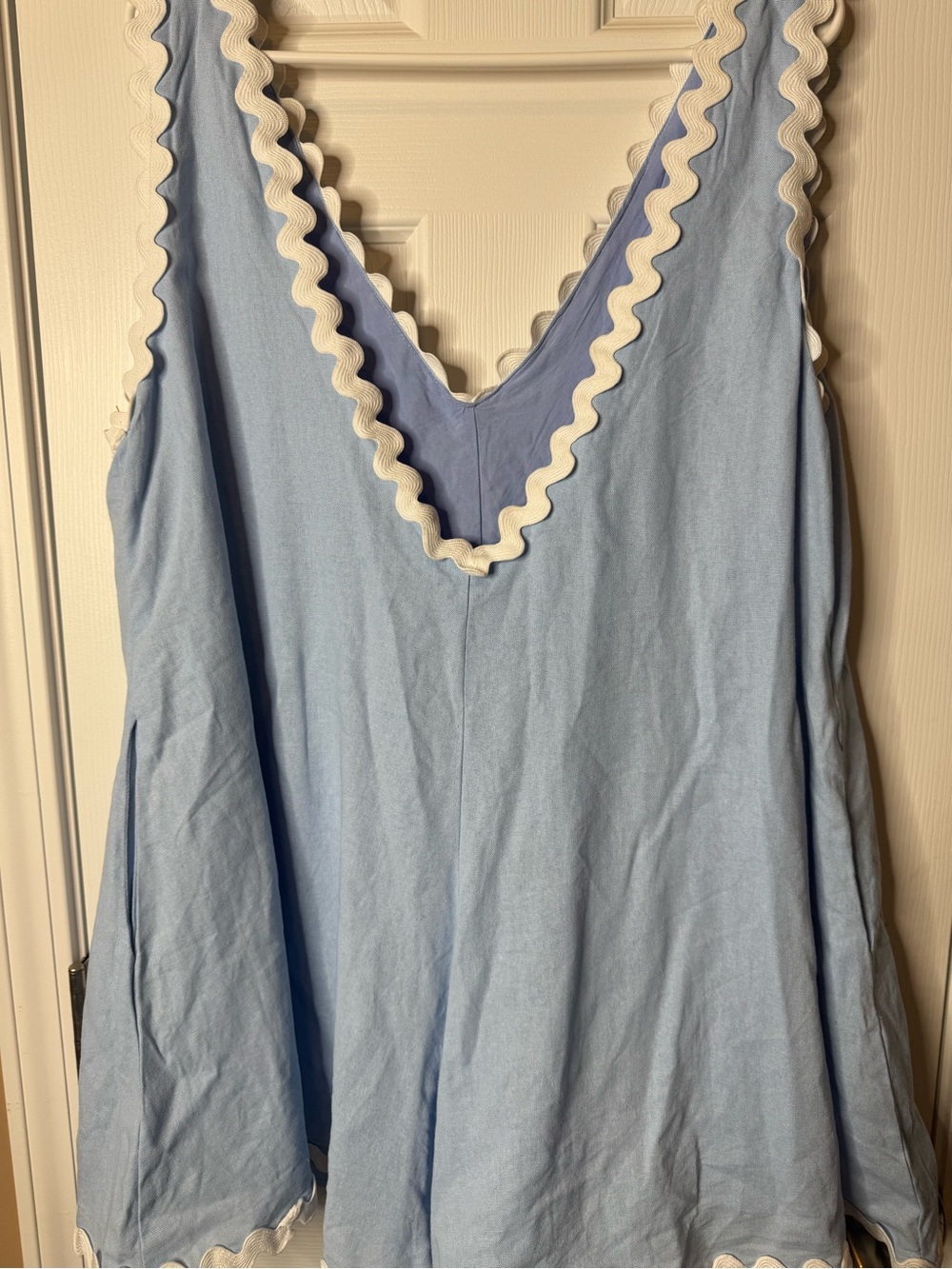 Petal & Pup Light Blue Sleeveless V-Neck Ladies Romper with Scalloped Trim. XL